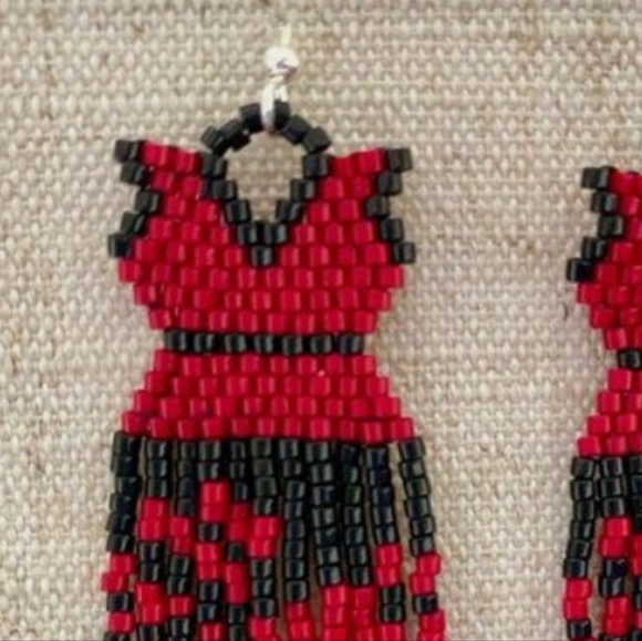 Red Dress Beaded Earrings - Picture 2 of 3